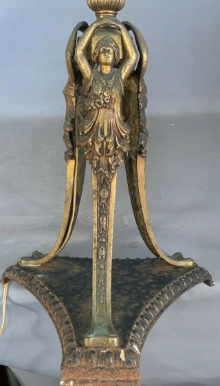 65 " Antique Art Nouveau Lady Bust Statue Cast Iron Gilt Brass Figural Floor Lamp