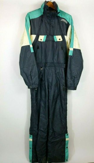 Vintage Spyder Large One Piece Ski Snow Snowmobile Suit Gray Hooded Insulated