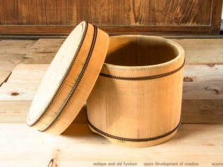 Japan Vintage Ohitsu Wooden Food Container Rice Bucket W/cover Braid Copper 12 "