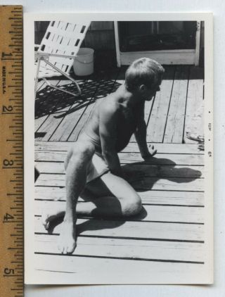 Vintage 1965 Gay Interest B/w Photo Handsome Shirtless Man Swimsuit Looks Away