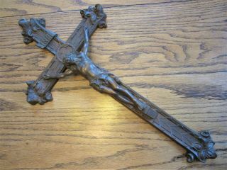 LARGE Antique Gothic Bronze Christian Wall Crucifix Victorian Jesus Christ Cross 2
