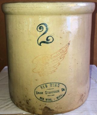 Vintage - 2 Gallon Red Wing Stoneware Crock – Large Wing