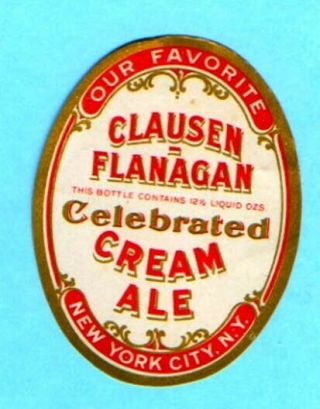 Clausen Flanagan Cream Ale Beer Label 12½ Oz.  York