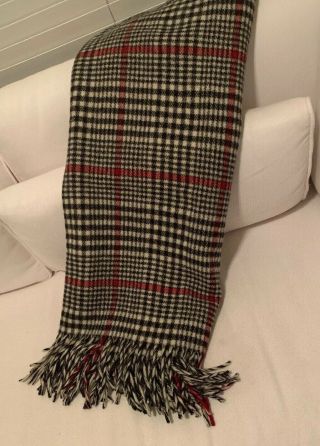 Pendleton Wool Throw Blanket Fringe Black White Red Plaid 70 X 52 Vintage