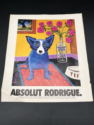 1992 Absolut Rodrigue Blue Dog George Rodrigue Vodka Bottle Art Vintage Print Ad