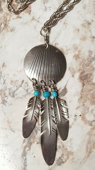 Vintage Signed Ray Tracey Knifewing Sterling Silver Navajo Pendant W/ Necklace