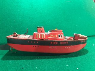 S&e Toys Tin Fire Boat,  Complete,  Made In Japan.