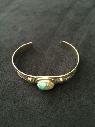 Vintage Native American Silver/turquoise Cuff Bracelet With Oval Stone