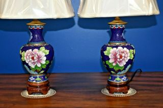 Small 19 " Chinese Cloisonne Vase Lamps - Asian Oriental Porcelain Enamel