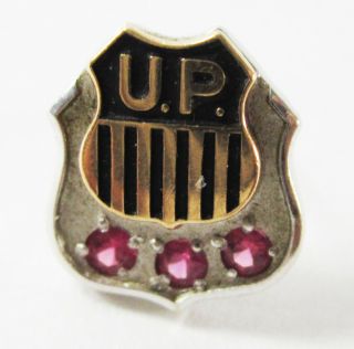 Vintage Union Pacific Railroad Employee Service Pin Award Gold 10kt 3 Red Stones
