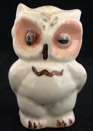 Vintage Ceramic Winking Owl Salt Pepper Shaker Single White