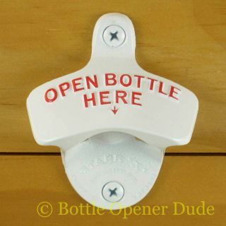 White Open Bottle Here Starr X Wall Mount Bottle Opener Powder Coated