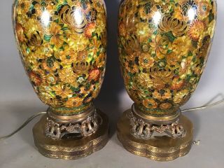 Pair (2) LG Vintage JAPANESE CLOISONNE VASE Old MID CENTURY Oriental PARLOR LAMP 3