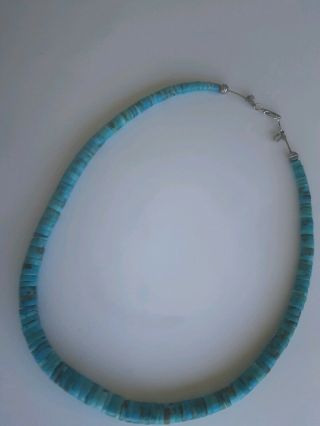Vintage Navajo Graduating Turquoise Heishi Bead Necklace 17” Sterling Silver