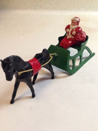Vintage Barclay Santa Claus In Horse Drawn Sleigh Christmas Lead Figure Toy