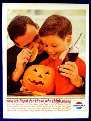 Vtg 1963 Pepsi Cola Halloween Pumpkin Kid Retro Advertisement Print Ad Art