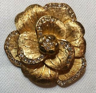 Vintage Christian Dior haute couture rhinestone gold tone flower brooch 3