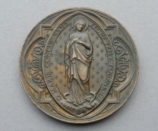 French,  Antique Religious Medal.  Saint Virgin Mary 1870.  Pope Pie Ix.  By Penin.