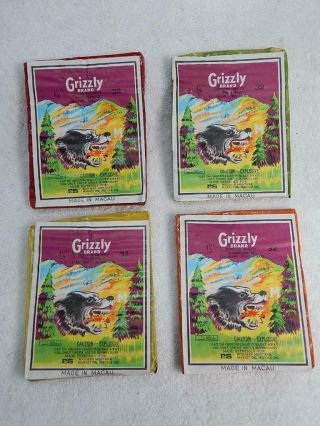Vintage Firecracker Label Grizzly Brand Made In Macau Bozeman Montana 4 Colors