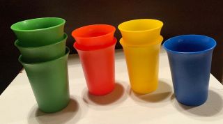 Vintage Tupperware 7 Oz Bell Tumblers Drinking Cups Primary Colors Set Of 8