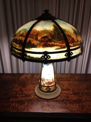 Miller Reverse Painted Lamp With Illuminated Base.  “last Call”