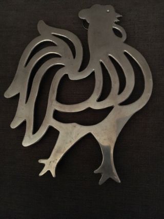 Rooster Chicken Trivet Hot Plate 9” X 7” Cast Metal Euc