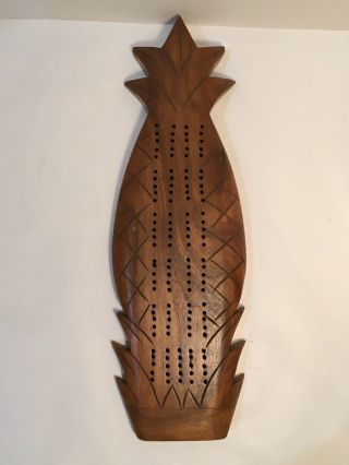 Hawaii Vintage Hawaiian Koa Wood Cribbage Board Pineapple 14.  5” Long