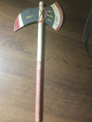 60’s VINTAGE Indian TOY TOMAHAWK WITH RUBBER HEAD WOODEN SHAFT Halloween Costume 2