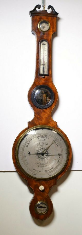 43 In Giant 4 Dials Mahogany J.  Fagioli Banjo Wheel Barometer 19c Antique Wood