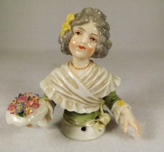 19th C.  Fine Porcelain Woman Miniature Bust Signed Hand Painted Early Blue Mark