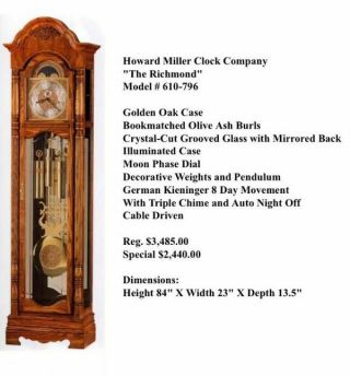 Howard Miller Grandfather Clock 610 - 796 W/moon Phase