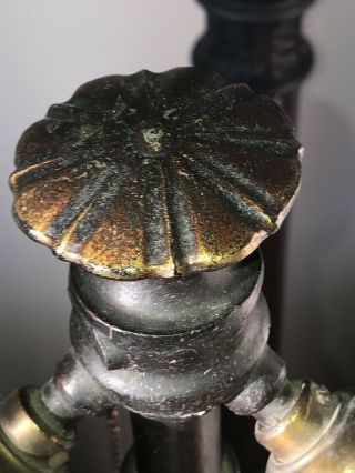 Vintage Bradley Hubbard Signed 8 Panel Slag Glass Arts Crafts Bronze Base Lamp 3