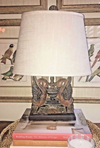19th Century Chinese Carved Wood Fragment Lamp Urn & Bird Custom
