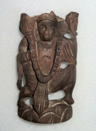 Antique Old Collectible Wooden Hand Carved Hindu God Hanuman Small Figure Statue