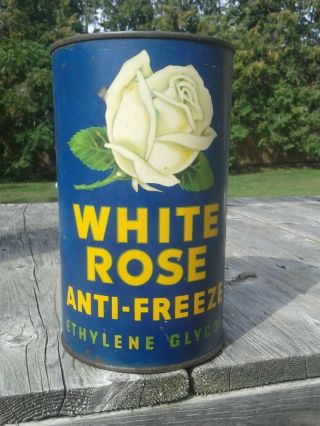 Vintage White Rose Anti - Freeze Quart Oil Can