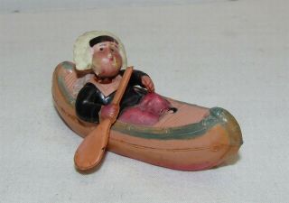 Vintage Celluloid Native American Indian In Canoe,  Made In Japan