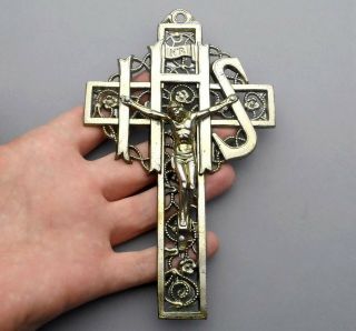 French,  Vintage Large Crucifix,  Regule.  Wall Cross.  Inri,  Ihs.