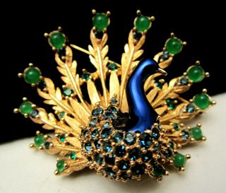 Rare Vintage 2 " Signed/numbered Boucher Enamel Rhinestone Peacock Brooch Pin A27