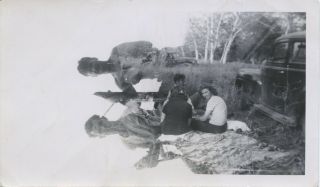Vintage Photo.  Abstract Double Exposure.  Guys Fishing W/.  People On Blanket.