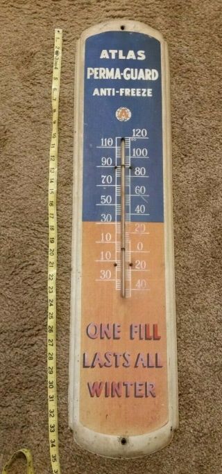 Vintage Atlas Perma - Guard Anti - Freeze Thermometer Sign 1950s 36 " X 8 "