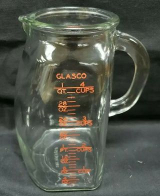 Vintage Glasco 4 Cup 1 Quart Belly Bump Glass Measuring Pitcher