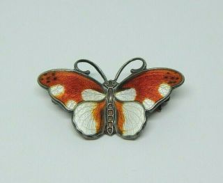 Vintage Norwegian Sterling Silver & Enamel Butterfly Brooch Hroar Prydz Norway