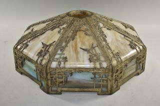 Antique Empire Lamp Co.  Blue Bird Slag Panel Glass Shade 18 "