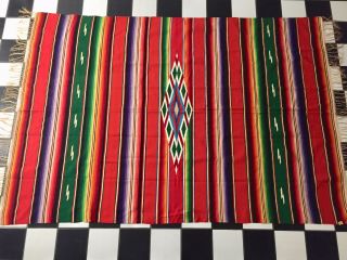 Vintage Mexican Wool Blanket Rug Textile 7 