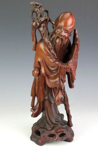 Vintage Chinese Export Hand Carved Wood Immortal Wise Man 16 " Sculpture Nr Sms