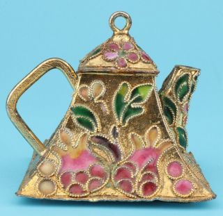 Chinese Cloisonne Hand - Carved Small Teapot Statue Pendant Good Luck Collec