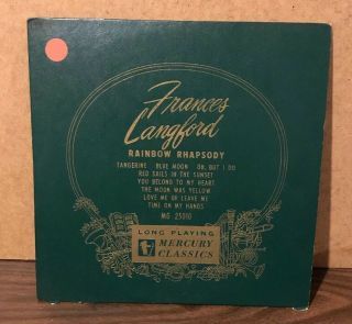1950’s Frances Langford Rainbow Rhapsody 10” Long Play 33 1/3 Rpm Mercury 25010