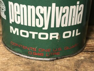 Vtg WM PENN 100 Pennsylvania Motor Oil 1 Quart Oil Can Tin Cleveland Ohio FULL 2
