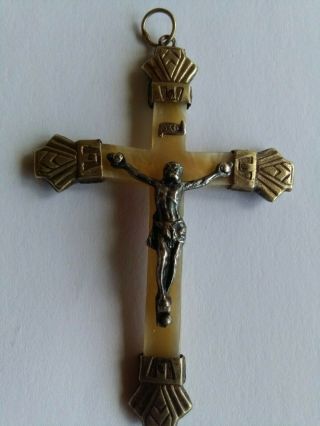 Antique Cross Religious Catholic Crucifix Jesus Christ Bakelit And Metal