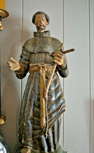18th Century Carved And Painted Wood St.  Francis Santos Figurine